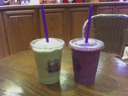 Two drinks: Green. Purple.