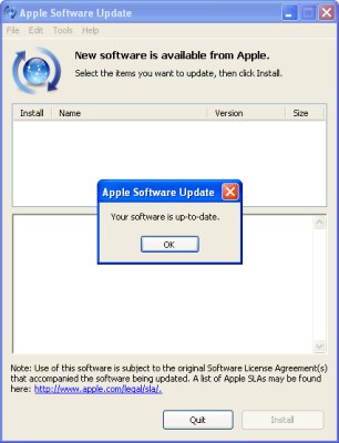 New software is available from Apple.... Your software is up to date. No updates are available.
